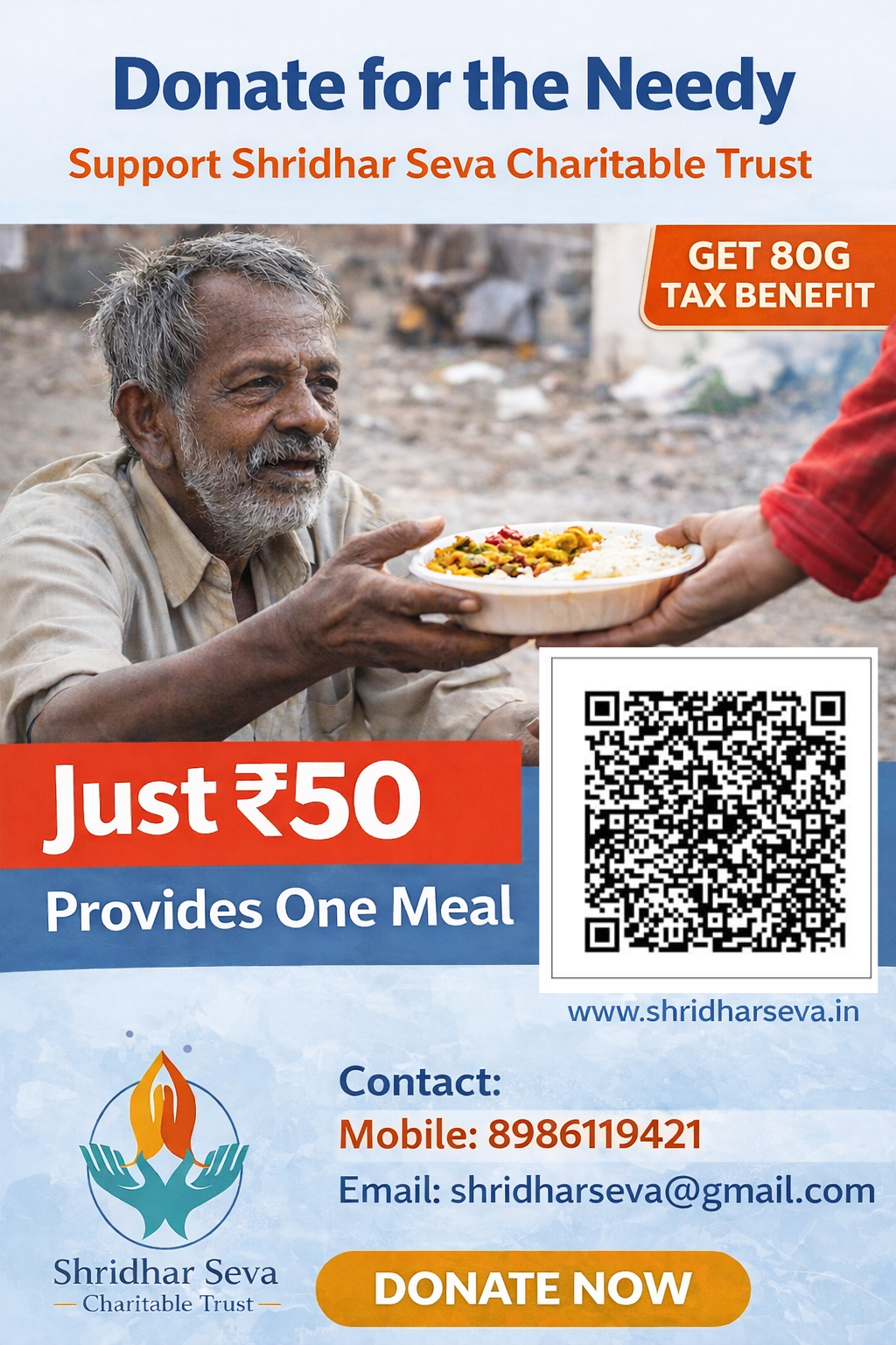 Donate ₹50 Per Plate – Feed the Needy | Shridhar Seva Charitable Trust (80G Tax Benefit)